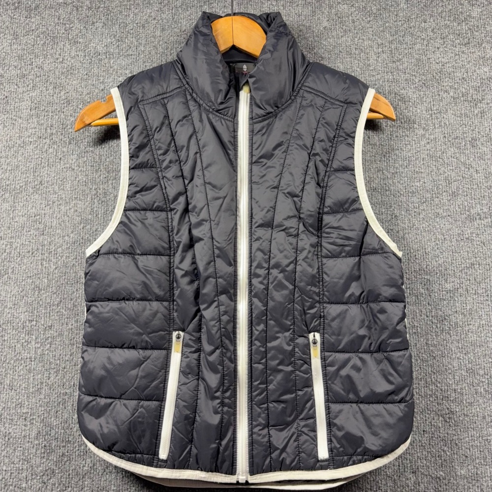 FP Movement by Free People Black Quilted Puffer Vest with Cream Trim